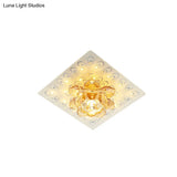 Modern White Crystal Flush Mount Led Ceiling Lamp With Lotus Blossom Design In Warm/White Light