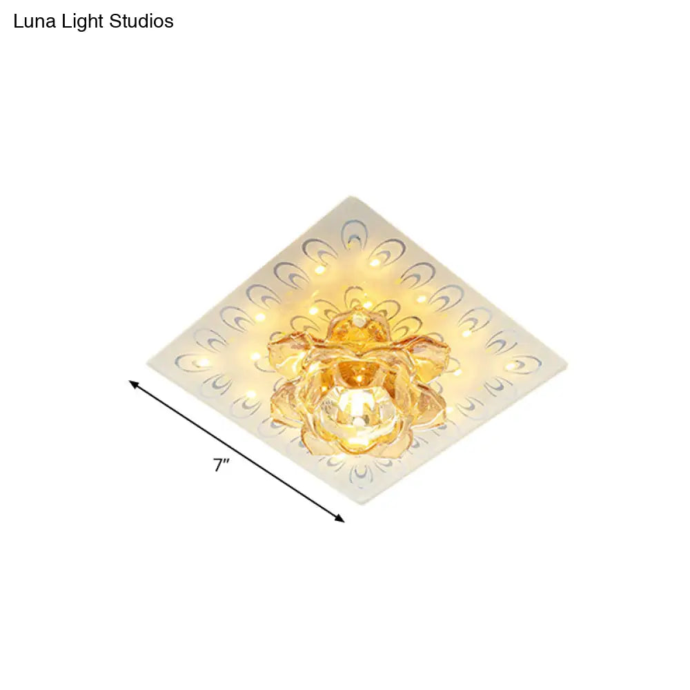 Modern White Crystal Flush Mount Led Ceiling Lamp With Lotus Blossom Design In Warm/White Light