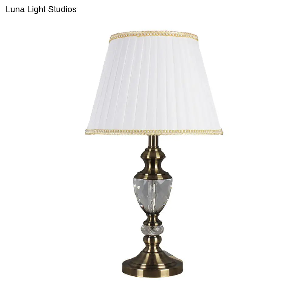 Modern White Crystal Table Lamp: Flared Design Small Desk Light For Living Room