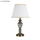 Modern White Crystal Table Lamp: Flared Design Small Desk Light For Living Room