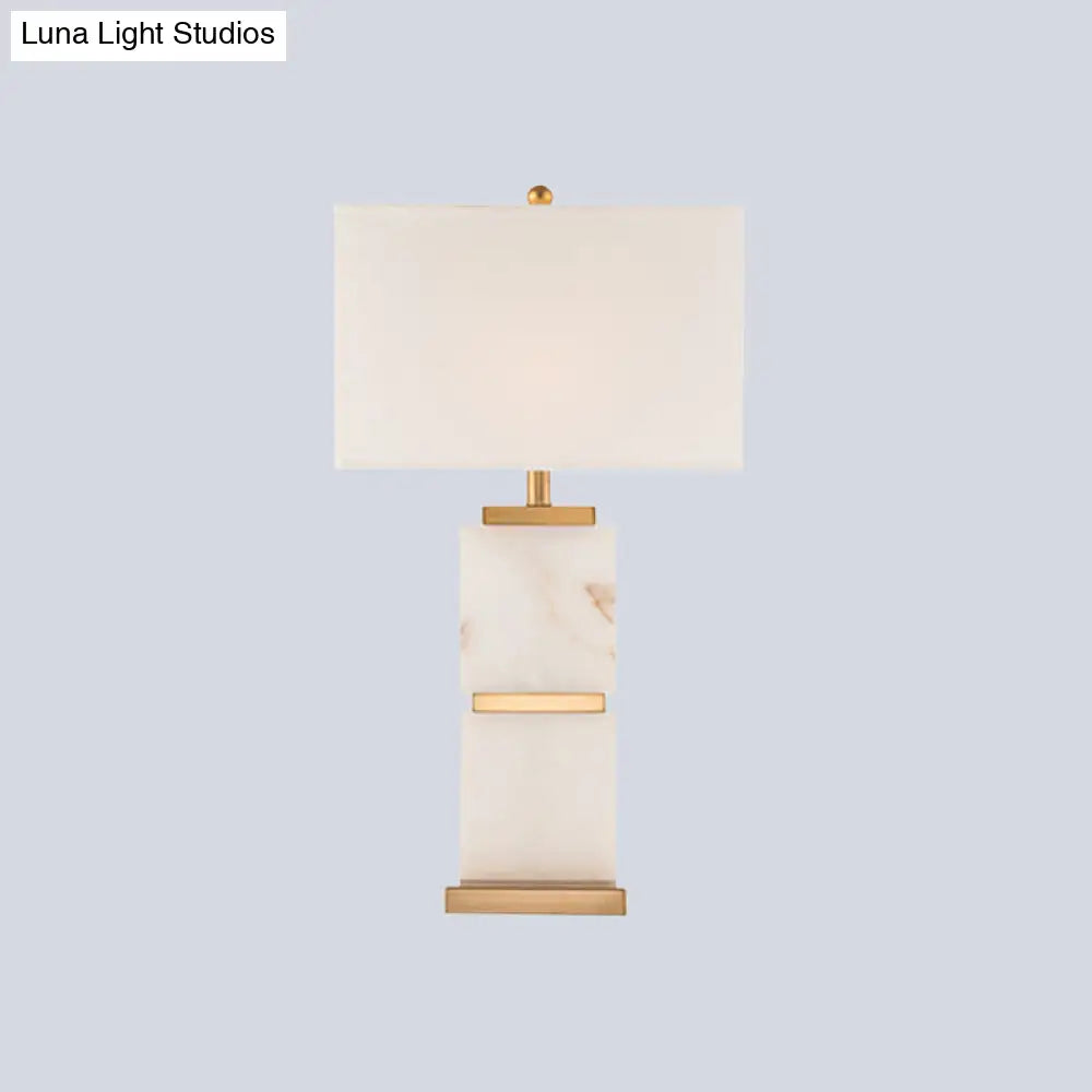 Modern White Desk Lamp: Sleek Living Room Table Light With Rectangle Fabric Shade