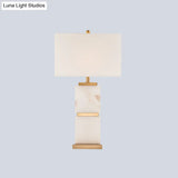 Modern White Desk Lamp: Sleek Living Room Table Light With Rectangle Fabric Shade