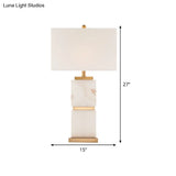 Modern White Desk Lamp: Sleek Living Room Table Light With Rectangle Fabric Shade