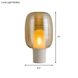 Modern White Desk Lamp With Amber Glass Shade - 1 Bulb Oblong Night Table Light