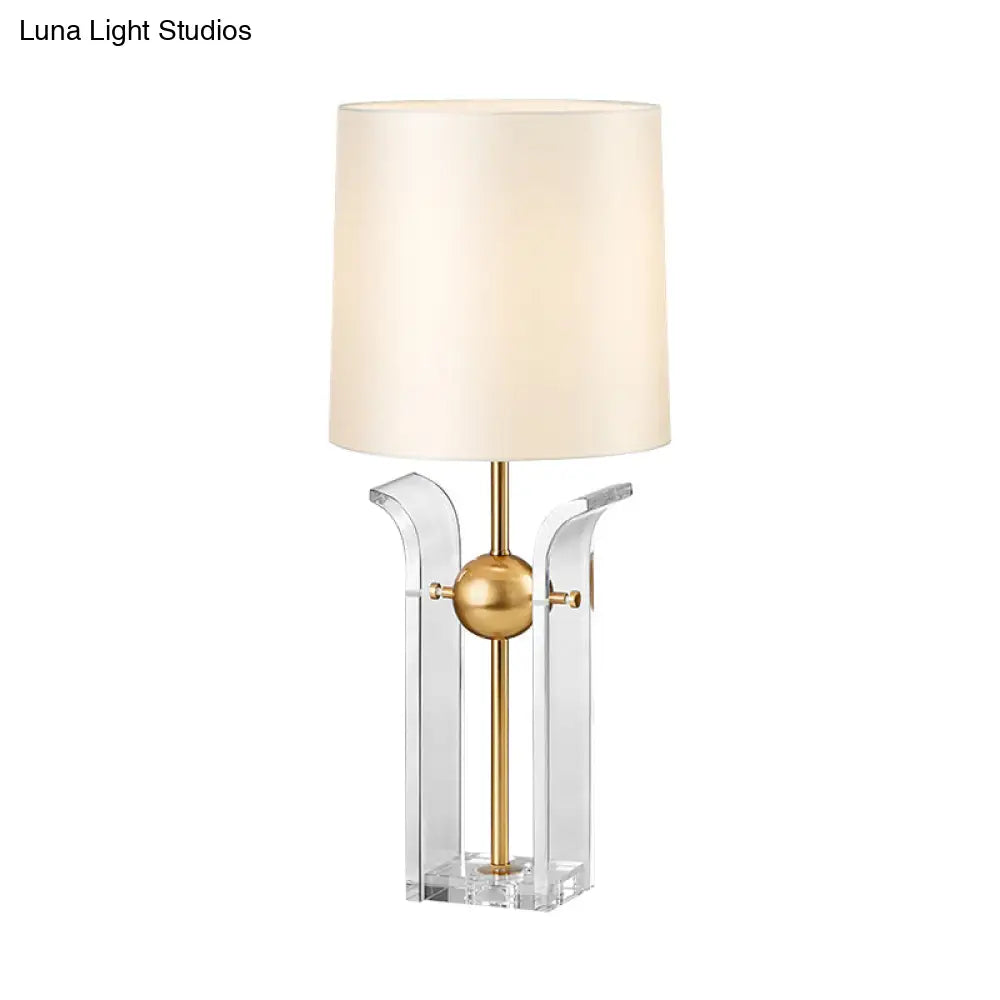 Modern White Desk Lamp With Crystal Base Barrel Shade For Reading