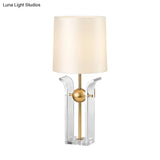 Modern White Desk Lamp With Crystal Base Barrel Shade For Reading