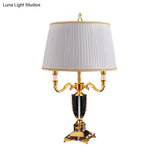 Modern White Desk Lamp With Fabric Drum Shade And Crystal Pedestal