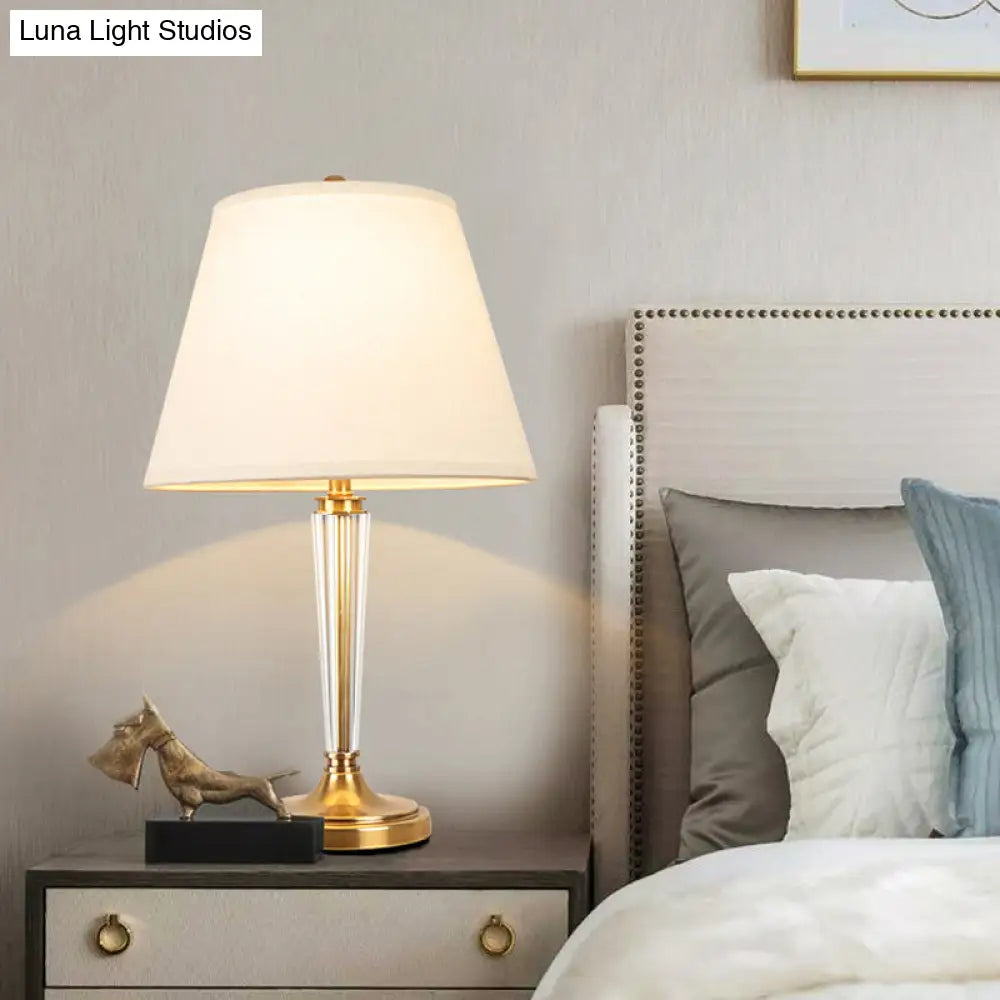 Modern White Desk Lamp With Flare Fabric Shade - Small Ideal For Living Room Or Office