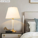 Modern White Desk Lamp With Flare Fabric Shade - Small Ideal For Living Room Or Office