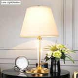 Modern White Desk Lamp With Flare Fabric Shade - Small Ideal For Living Room Or Office