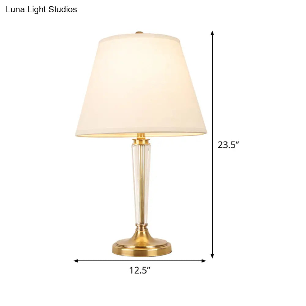 Modern White Desk Lamp With Flare Fabric Shade - Small Ideal For Living Room Or Office