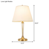 Modern White Desk Lamp With Flare Fabric Shade - Small Ideal For Living Room Or Office