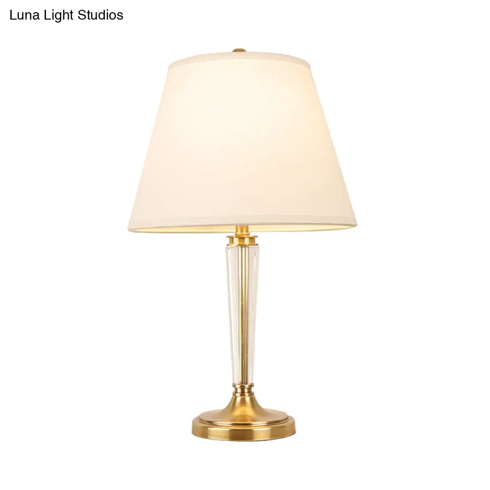 Modern White Desk Lamp With Flare Fabric Shade - Small Ideal For Living Room Or Office