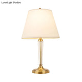 Modern White Desk Lamp With Flare Fabric Shade - Small Ideal For Living Room Or Office