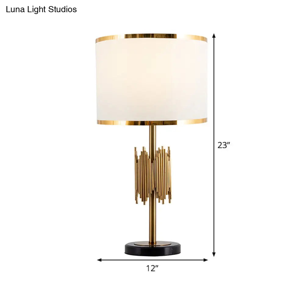 Modern White Desk Lamp With Marble Base - Shaded Table Light Fabric Shade & 1 Bulb