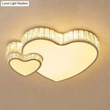 Modern White Double Heart Led Flushmount Light With Clear Crystal Deco – Stylish Acrylic Ceiling