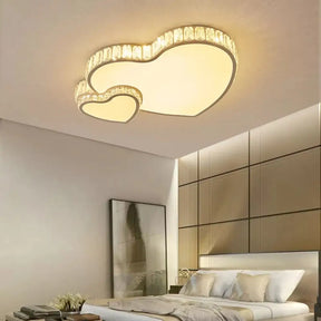 Modern White Double Heart Led Flushmount Light With Clear Crystal Deco – Stylish Acrylic Ceiling