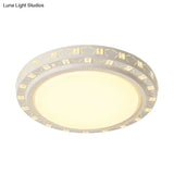 Modern White Drum Ceiling Flush Mount With Crystal Accent Led Fixture - Perfect For Bedrooms