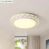 Modern White Drum Ceiling Flush Mount With Crystal Accent Led Fixture - Perfect For Bedrooms