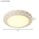 Modern White Drum Ceiling Flush Mount With Crystal Accent Led Fixture - Perfect For Bedrooms