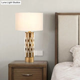 Modern White Drum Shade Table Light With Metal Base - Ideal For Bedside Use