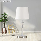 Modern White Fabric Barrel Desk Light With Metal Base - 1 Bulb Night Table Lamp