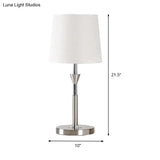 Modern White Fabric Barrel Desk Light With Metal Base - 1 Bulb Night Table Lamp