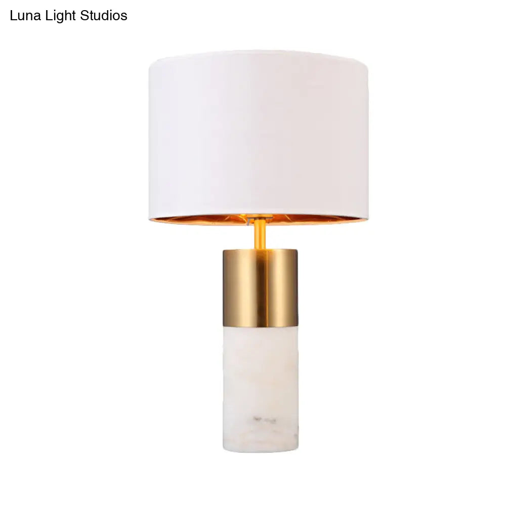 Modern White Fabric Desk Lamp With Marble Base