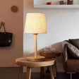 Modern White Fabric Desk Lamp With Wood Base - Tapered Design 1 Bulb Night Table Light