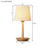 Modern White Fabric Desk Lamp With Wood Base - Tapered Design 1 Bulb Night Table Light