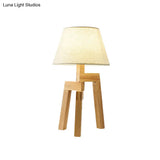 Modern White Fabric Nightstand Lamp With Wide Flare - Perfect Reading Light For Living Room
