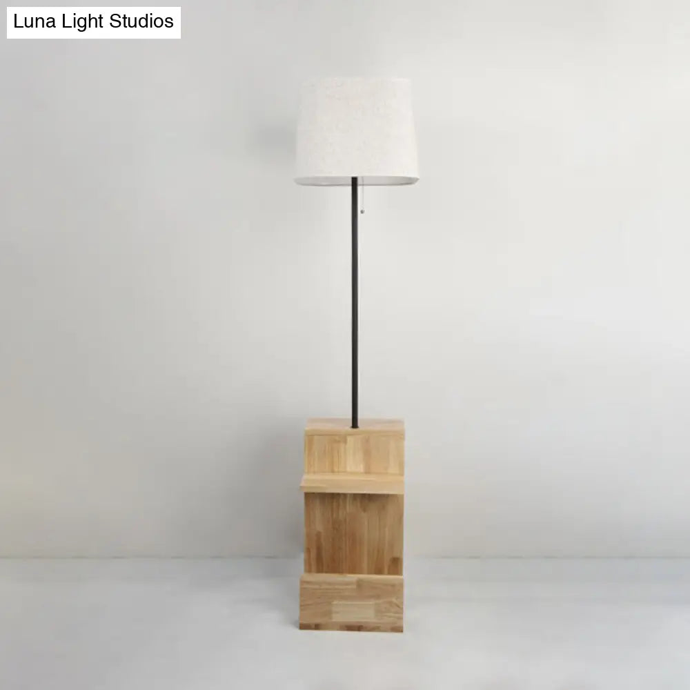 Modern White Fabric Rectangle Stand Desk Light With Wood Floor Lamp For Living Room