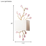 Modern White Fabric Square Wall Mount Lamp With Pink Crystal Accent - 2 Lights Sconce