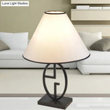 Modern White Fabric Table Light With Flare Design & Metal Base - Small Desk Lamp