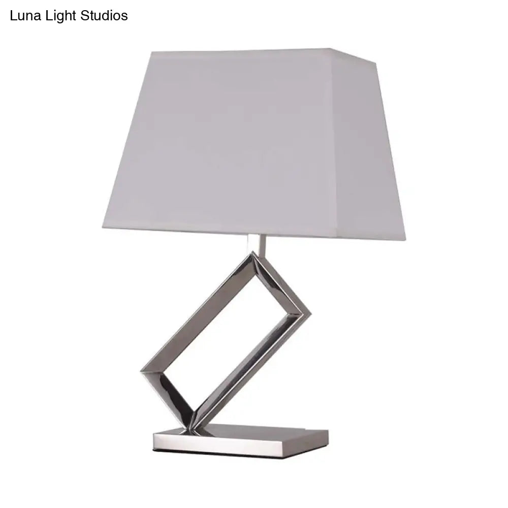Modern White Fabric Table Light With Pagoda Shade - Stylish Bedside Lamp Steel Frame Base