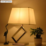 Modern White Fabric Table Light With Pagoda Shade - Stylish Bedside Lamp Steel Frame Base