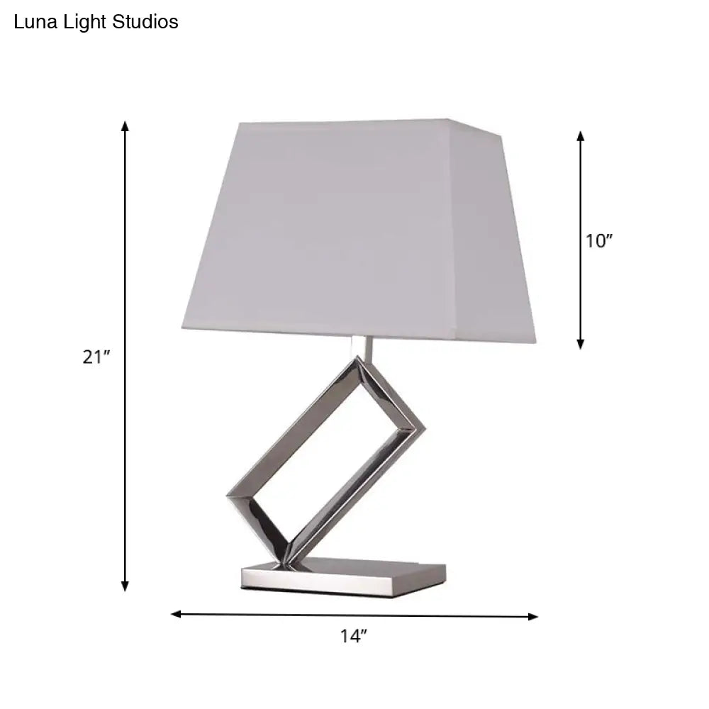 Modern White Fabric Table Light With Pagoda Shade - Stylish Bedside Lamp Steel Frame Base