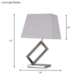 Modern White Fabric Table Light With Pagoda Shade - Stylish Bedside Lamp Steel Frame Base