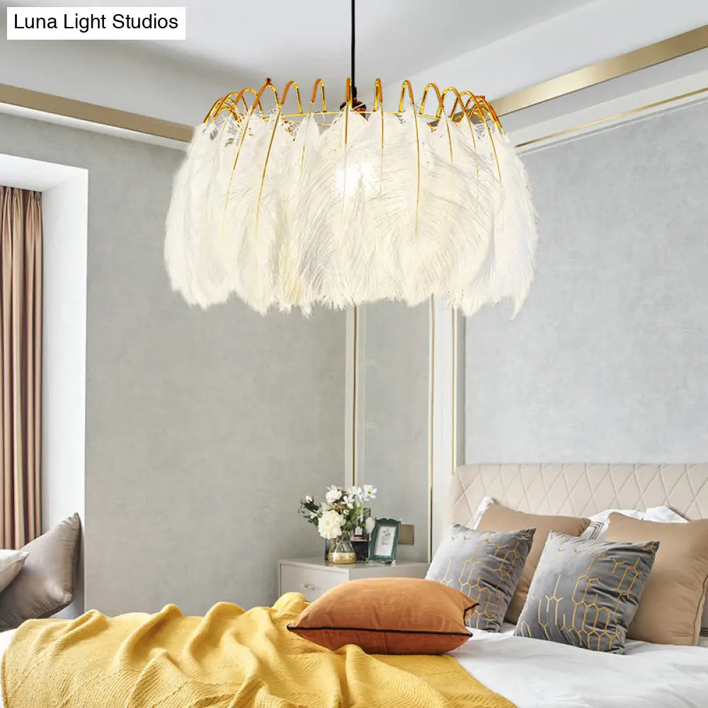 Modern White Feather Hanging Chandelier For Living Room