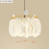 Modern White Feather Hanging Chandelier For Living Room
