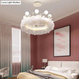 Modern White Feather Hanging Pendant Light For Bedroom