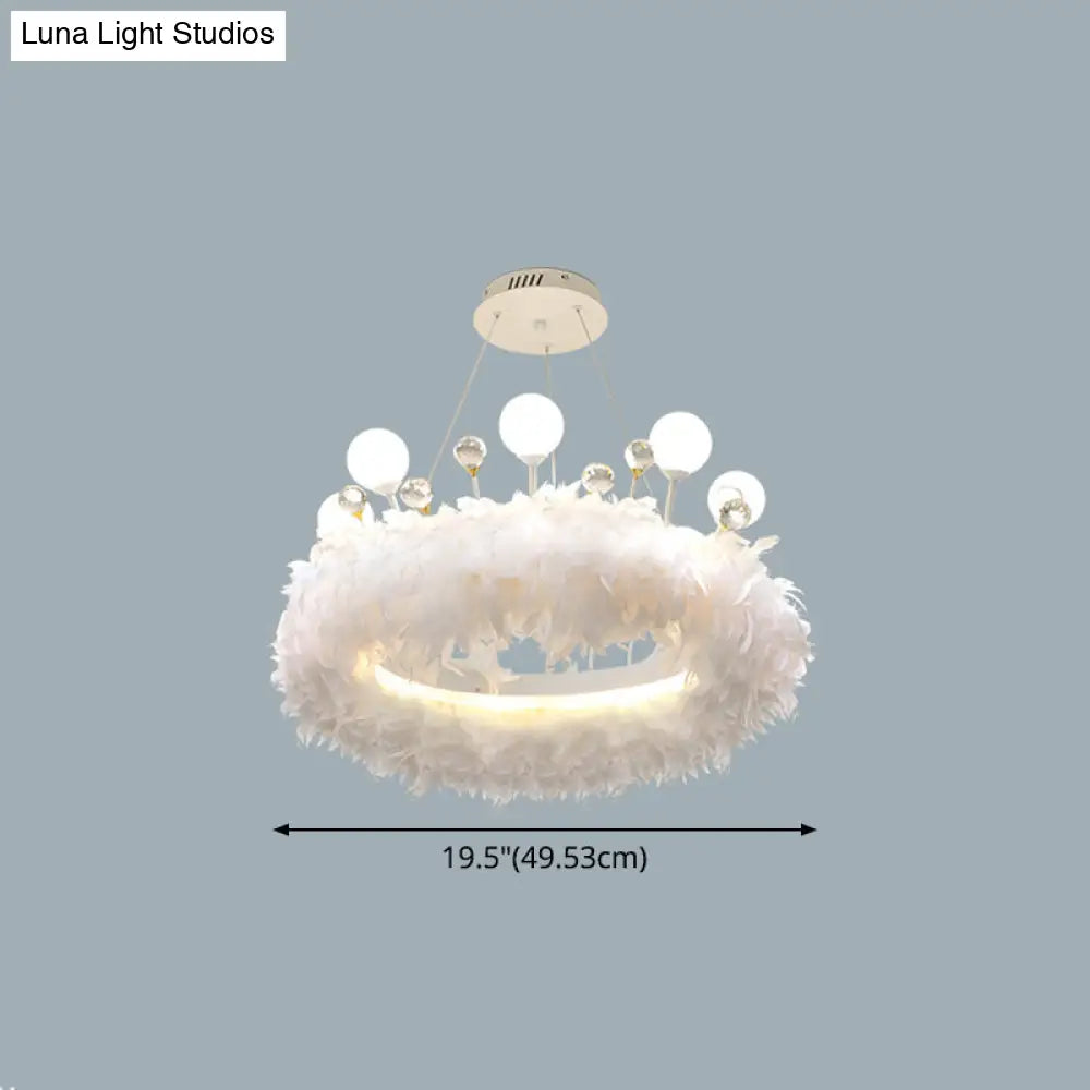 Modern White Feather Hanging Pendant Light For Bedroom