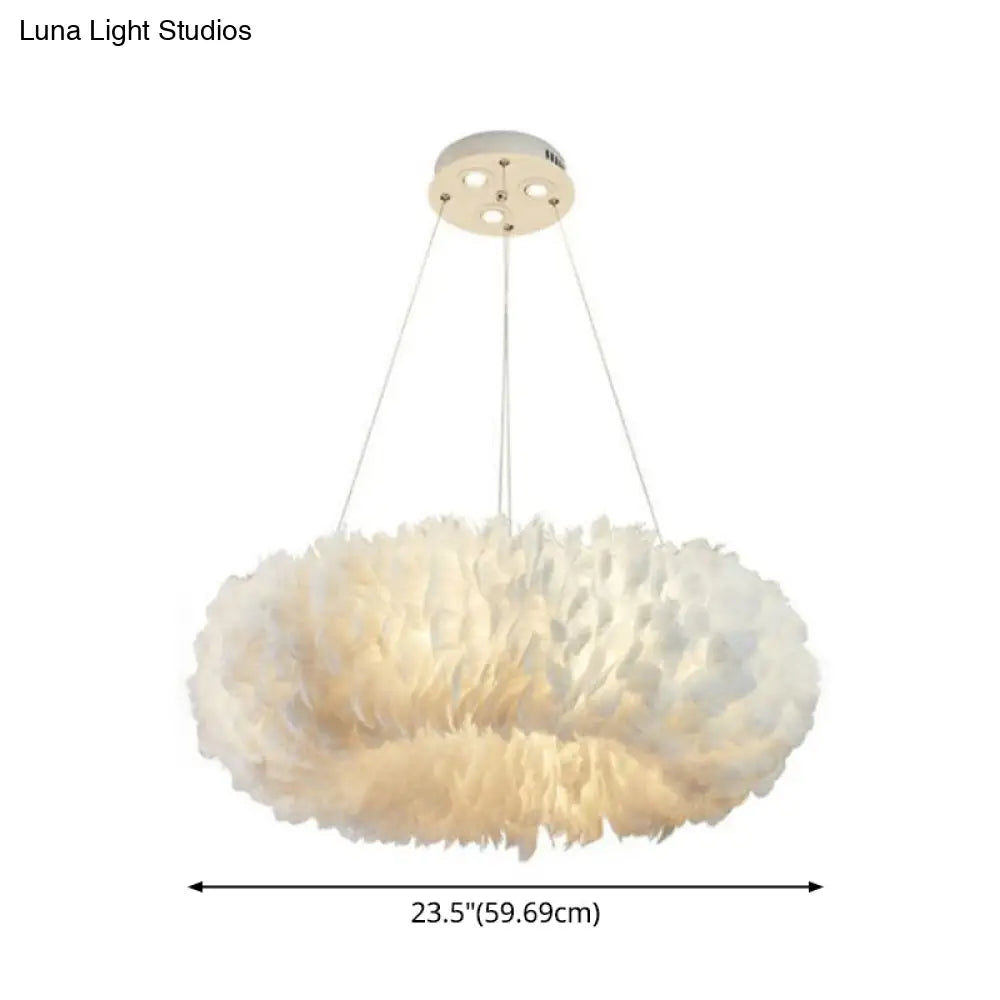 Modern White Feather Hanging Pendant Light For Bedroom