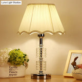 Modern White Flared Study Lamp: Single Head Fabric Table Light With Faux-Braided Detailing