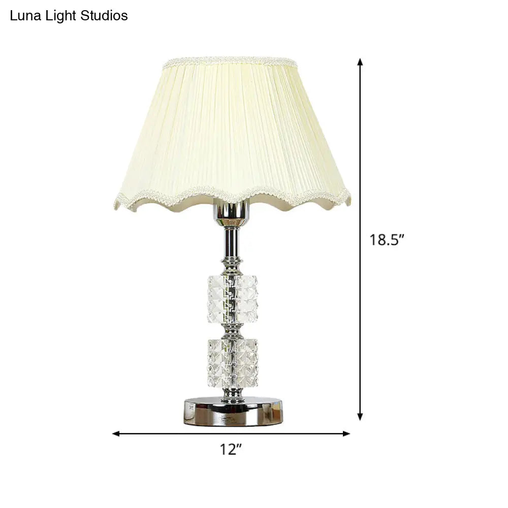 Modern White Flared Study Lamp: Single Head Fabric Table Light With Faux-Braided Detailing
