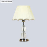 Modern White Flared Study Lamp: Single Head Fabric Table Light With Faux-Braided Detailing