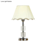 Modern White Flared Study Lamp: Single Head Fabric Table Light With Faux-Braided Detailing