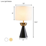 Modern White/Flaxen Cylinder Nightstand Lamp With Black Cone Base