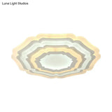 Modern White Floral Layer Led Flush-Mount Light Fixture For Living Room - 8’/19.5’/39’ Wide