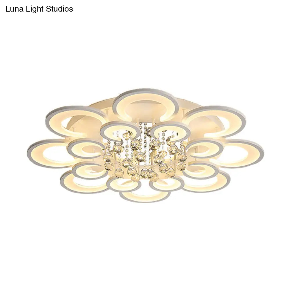 Modern White Floral Led Crystal Flushmount Lamp With Warm Lighting